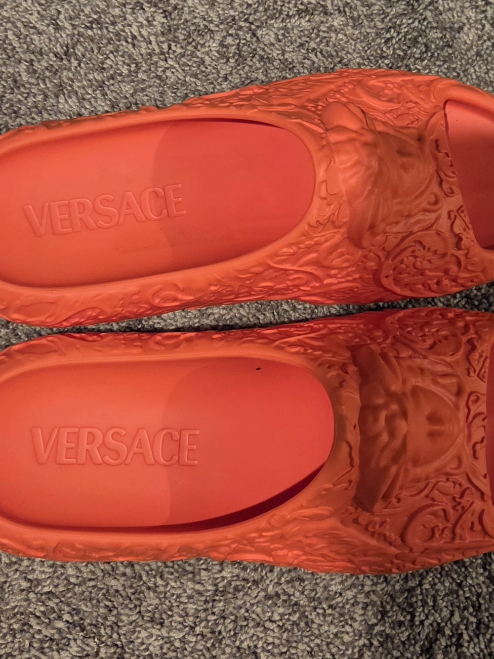 Size 47 Orange Versace Dimension Barocco 3D Slides